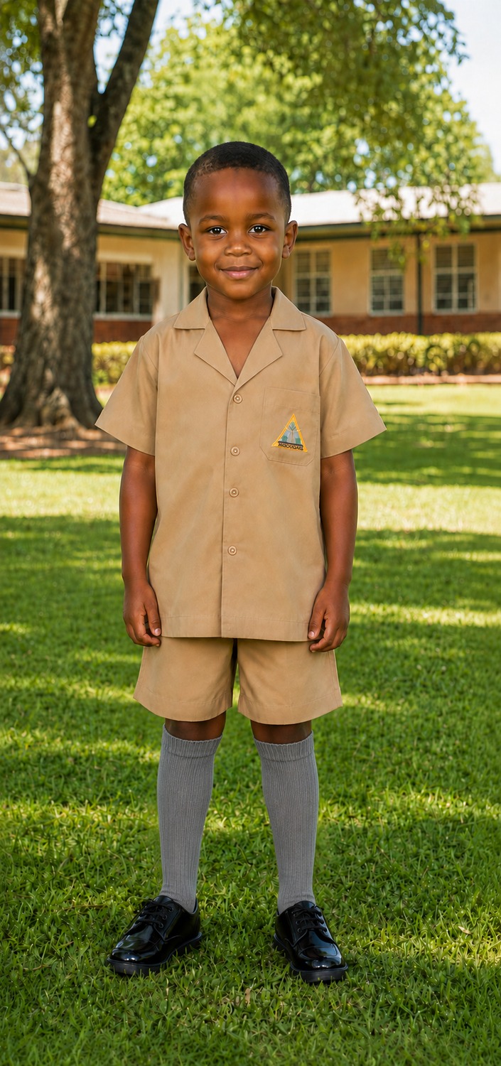 Boy in the Murray MacDougall School khaki safari day uniform