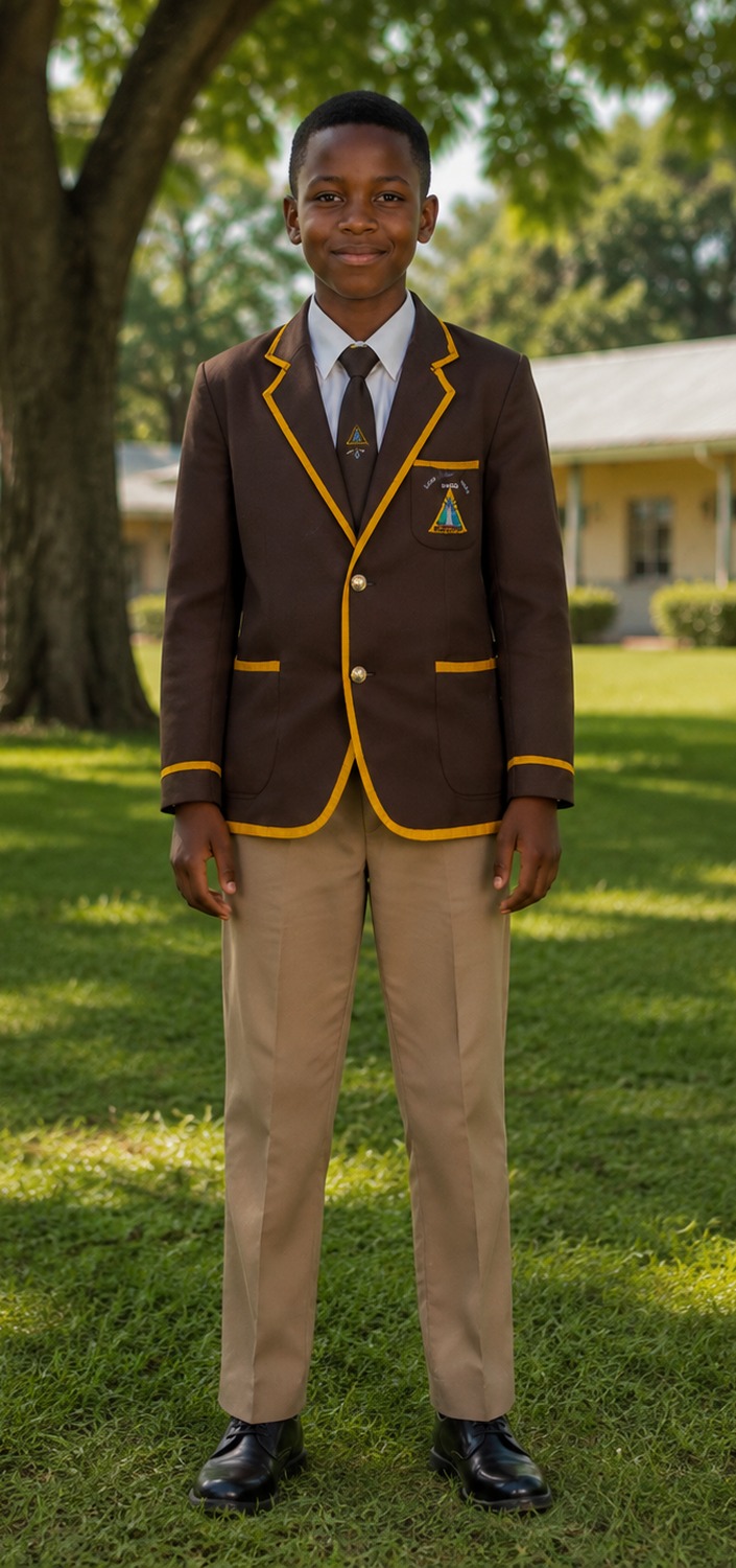 Junior School boy in the Murray MacDougall School blazer, tie and trousers