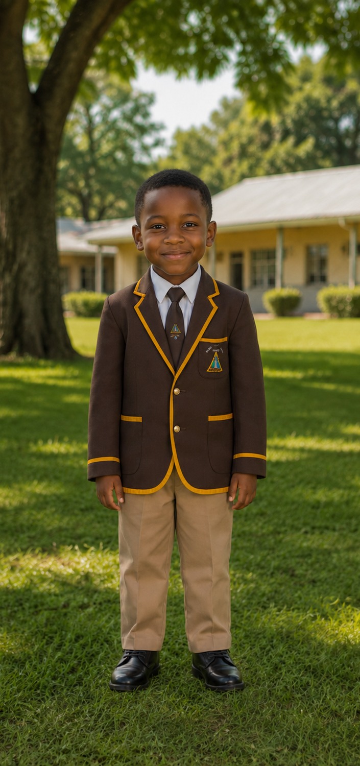 ECD boy in the Murray MacDougall School blazer, tie and trousers